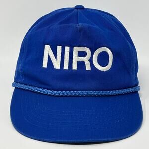 Vintage 90s Niro Hat Baseball Cap Blue 5 Panel A-Frame Snapback Rope Cord Corded